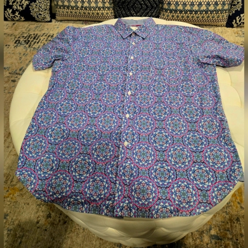 Construct Vibrant Blue and Purple Men's Casual Button Down Shirt XL